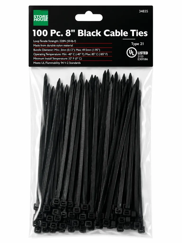 Tie Strap 8" 100PK (Black)