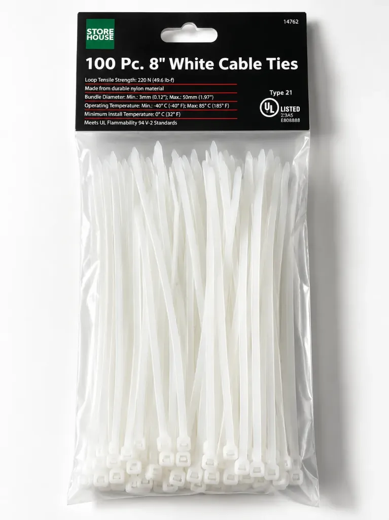 Tie Strap 8" 100PK (White)